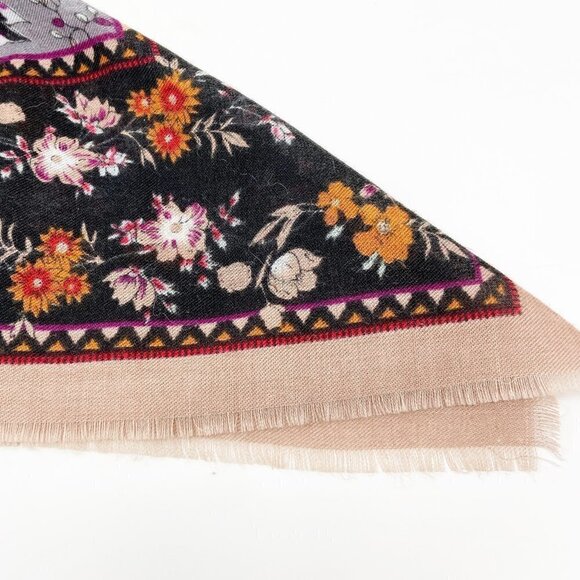 VINTAGE CHALLIS by Berkshire | Floral Black Tan Gray 29" Scarf - Picture 7 of 7